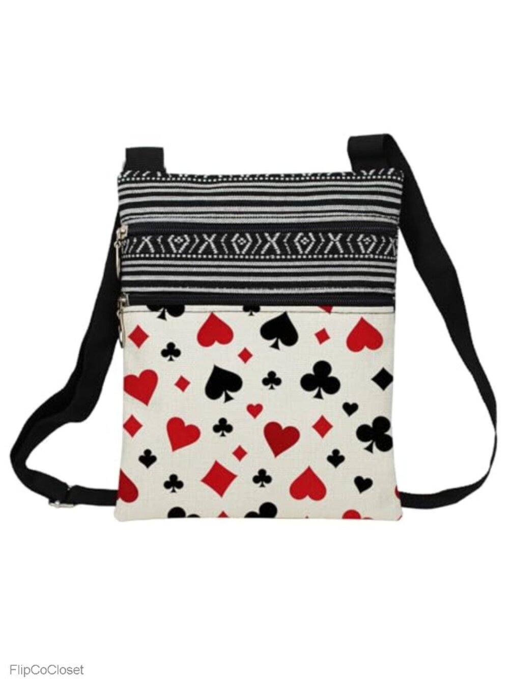 Playing Card Poker Crossbody Bag Polyester Adjustable Strap Small Ethnic Print